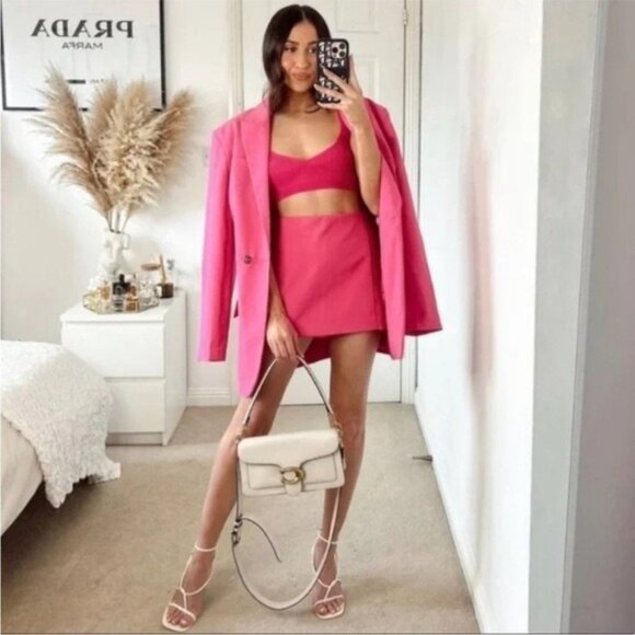 Zara Tailored Blazer & Mini Skirt Two Piece Set  Pink Small - Picture 1 of 16